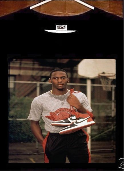 Michael Jordan T Shirt; Teen Michael Jordan w Air Force One Sneakers T shirt